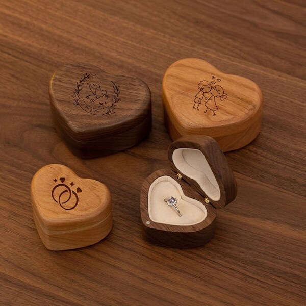 Benutzerdefinierte Herz Design Ehering Box, Verlobungsring Box, 1 oder 2 Ring gravierte Holzring Box, Custom Ring Box, Ringhalter