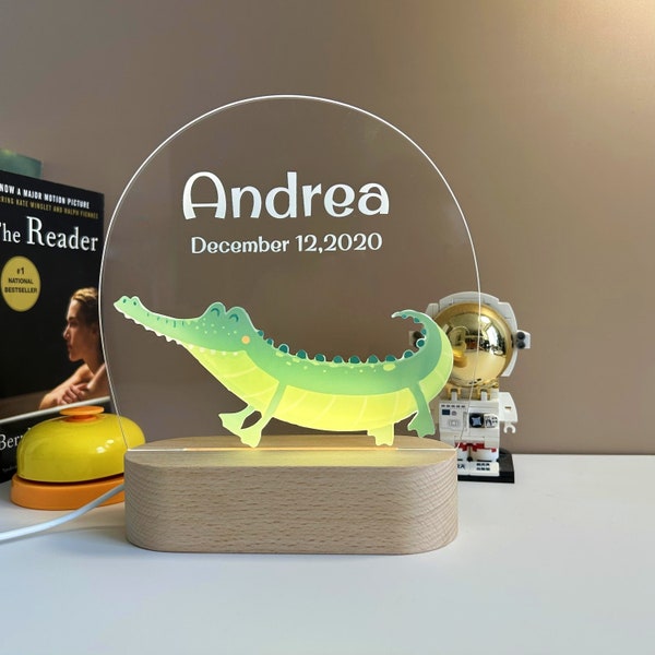 Personalized Crocodile Acrylic Night Lamp, Baby Gift Birth, Christening Gift, Children's Room, Birthday gift, Bedside lamp，Christmas Gift