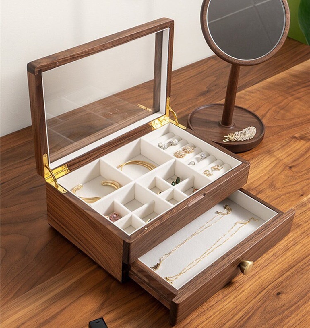 2 Layer Large Solid Wood Jewelry Box, Big Jewelry Box, Organizer