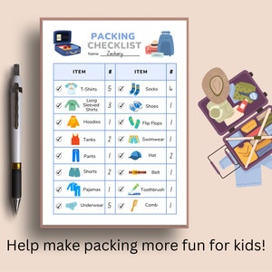 Printable Packing Checklist for Boys • Kids Packing List • Vacation ...