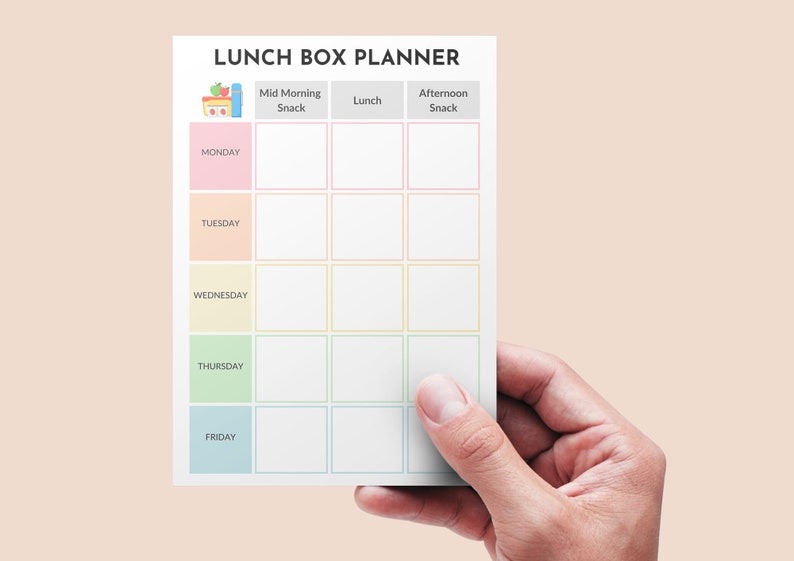 Printable Kids School Lunchbox Weekly Planner • Packing Kids Lunchbox • Lunchbox Idea • Lunchbox ...