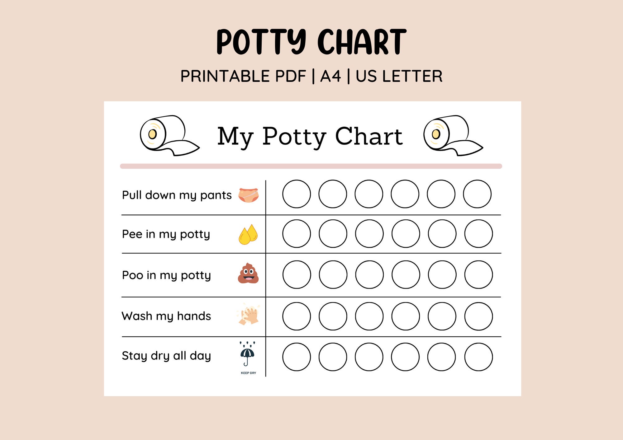 Printable Cute Potty Training Chart Sticker Chart Printable Reward Chart Toilet Training Kids Reward Chart Digital Template - Etsy