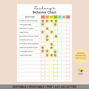 EDITABLE Behavior Chart • Printable Chart • Sticker Chart • Behavior Management • Toddler Behaviour • Teen Responsibility • PDF Template