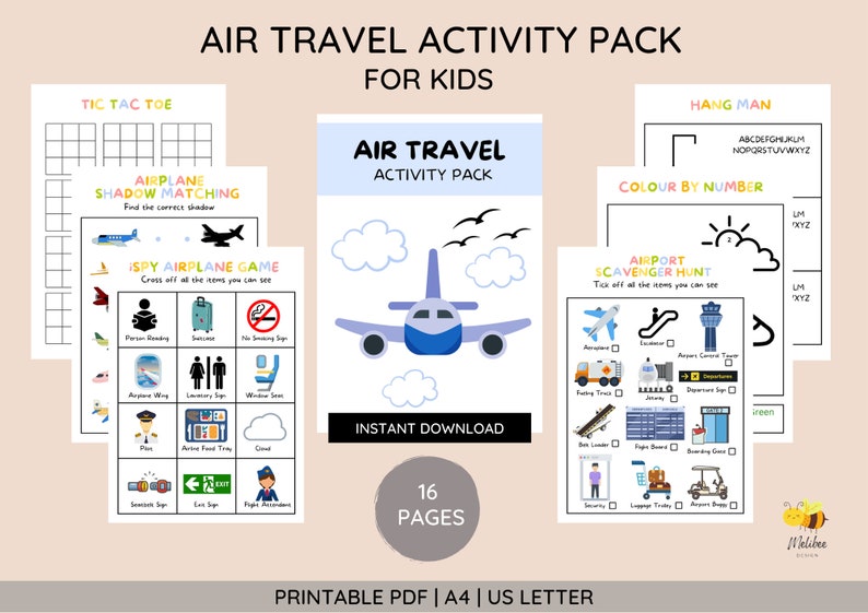 Printable Air Travel Activity Pack for Kids Airplane Activity Bundle