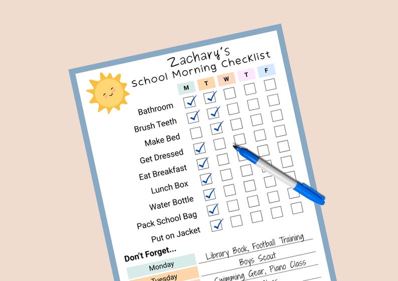 School Morning Routine Checklist • Kids Routine Checklist • Morning to ...