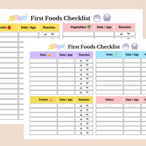 Afdrukbare checklist voor baby's eerste voeding • Tracker voor babyvoeding • Grafiek voor babyvoeding • Solide tracker • Door baby geleid spenen • PDF-sjabloon