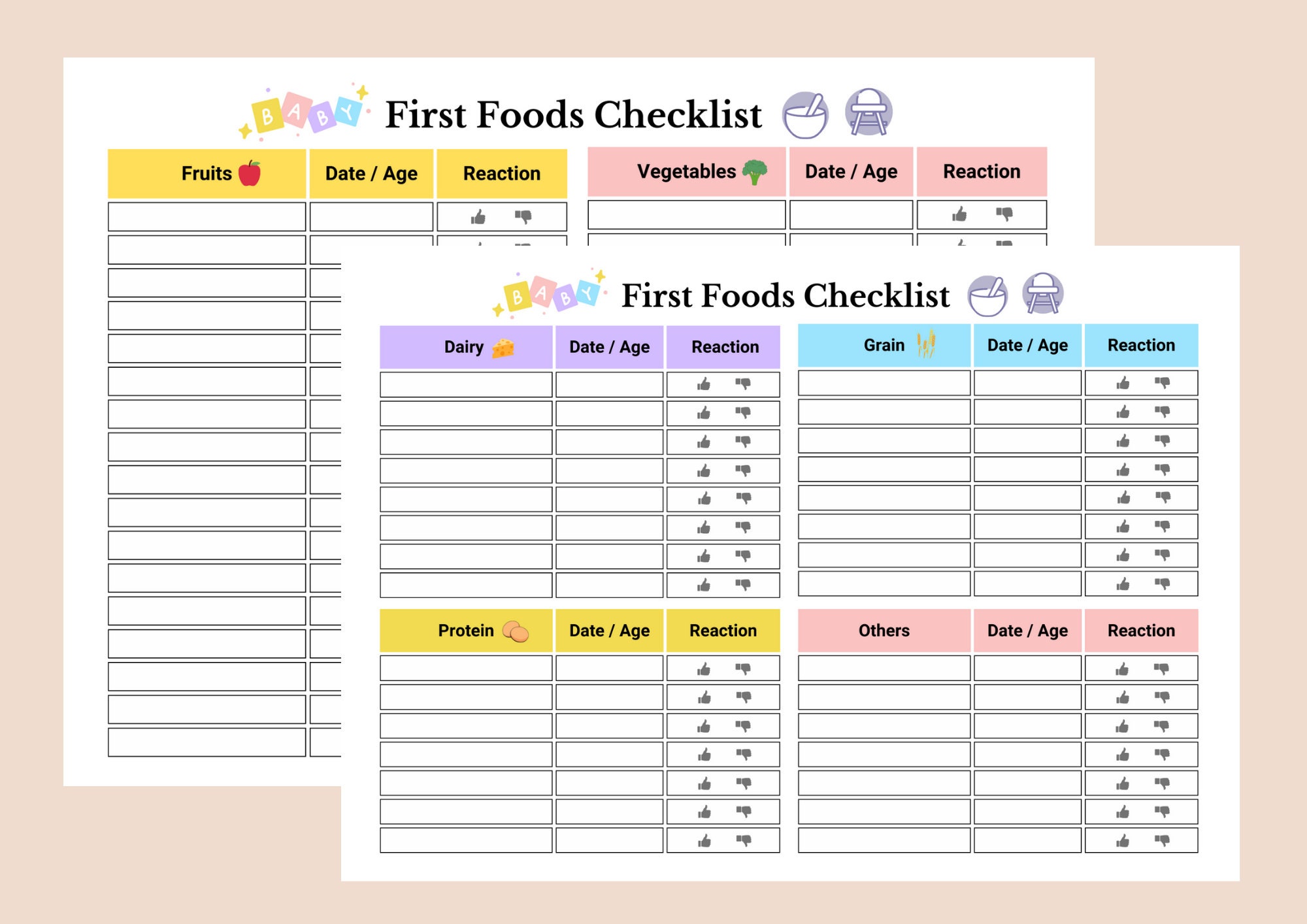 Printable Baby's First Foods Checklist • Baby Food Tracker • Baby Food