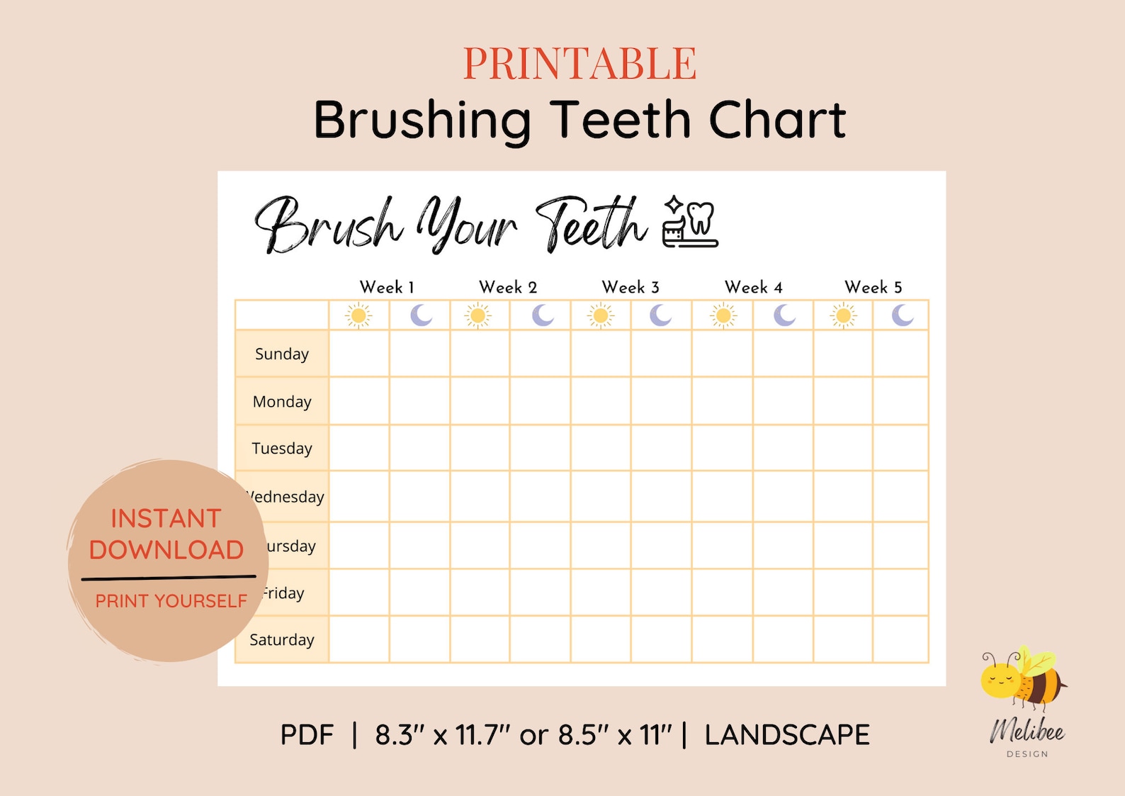 Printable Brushing Teeth Chart Toddler Brushing Kids - Etsy