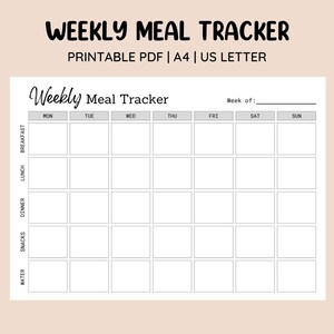 Afdrukbare wekelijkse maaltijdtracker • Maaltijdplanner • Voedingsdagboek • Voedingsdagboek • Maaltijdschema • Voedseltracker • Gezond eten • Boodschappenlijst