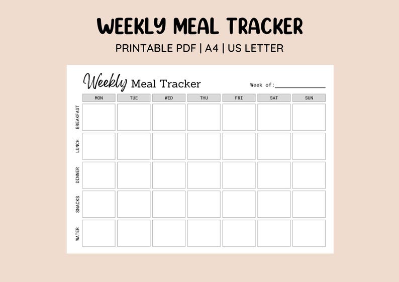 Printable Weekly Meal Tracker • Meal Planner • Food Journal • Food ...