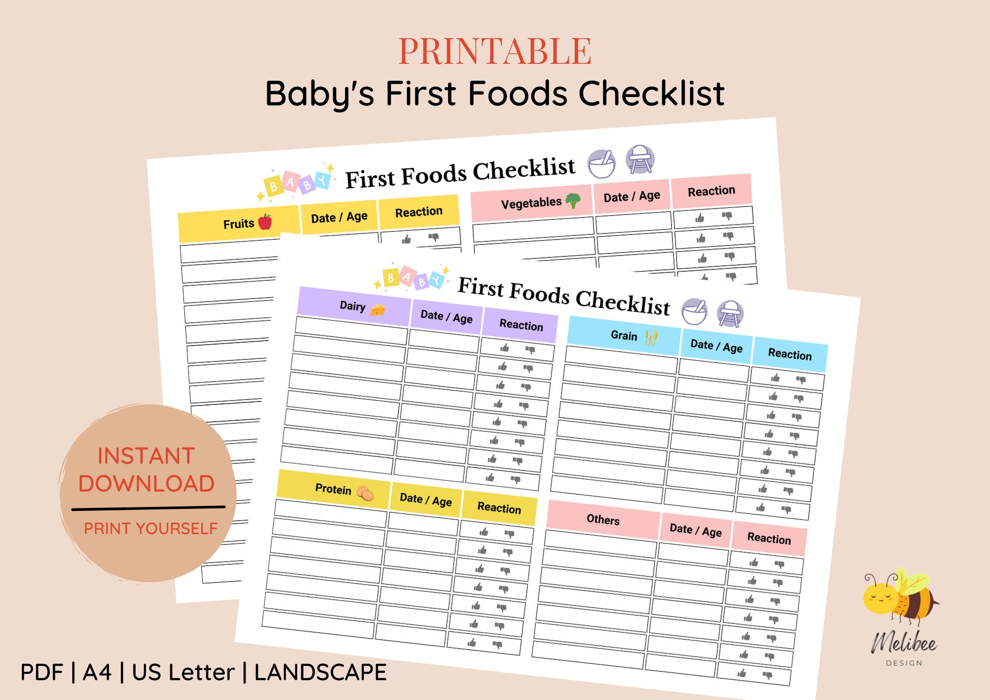 Printable Baby's First Foods Checklist • Baby Food Tracker • Baby Food