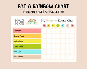 Gráfico para impressão de comer um arco-íris • Lista de verificação de comer o arco-íris • Alimentação saudável • Rastreador de alimentos • Nutrição infantil • Gráfico de alimentos saudáveis