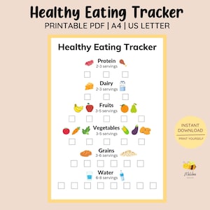 Rastreador de alimentação saudável para impressão • Rastreador de alimentos • Guia alimentar para crianças • Tabela nutricional diária • Lista de alimentos saudáveis • Lista de verificação saudável
