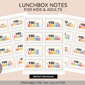 Printable Lunchbox Notes for Kids and Adults • Positive Affirmation ...
