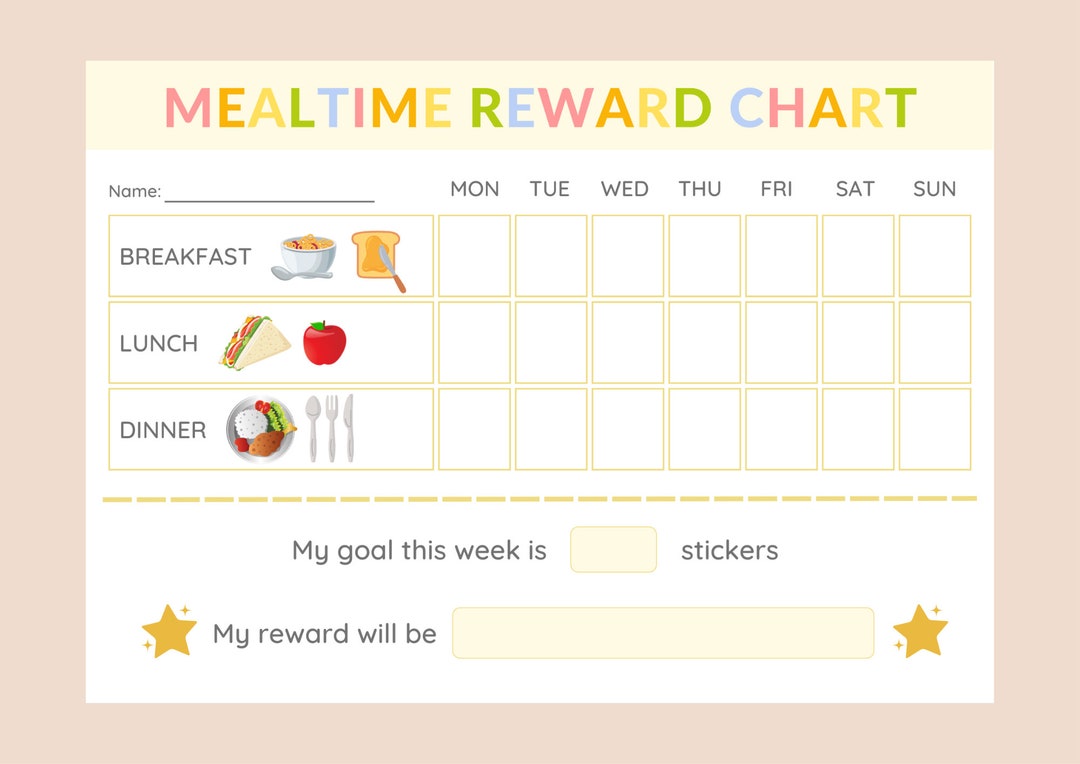 Printable Mealtime Reward Chart Fussy Eaters Picky Eaters - Etsy