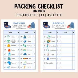 Printable Packing Checklist for Boys • Kids Packing List • Vacation ...