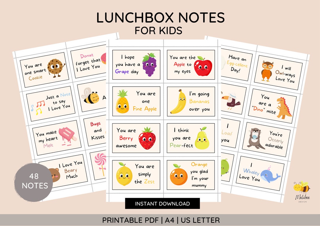 Printable Lunchbox Notes for Kids Fun Notes for Kids School Lunch Bag