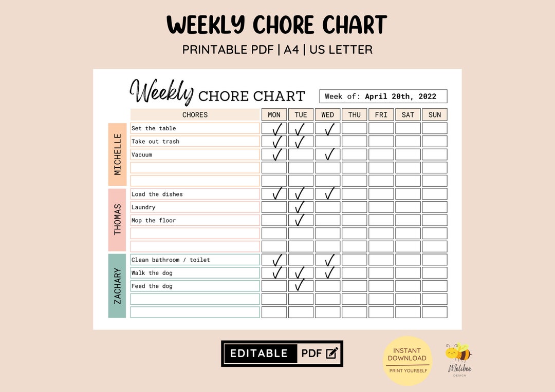 EDITABLE Multiple Kids Weekly Chore Chart • Printable Chore Chart ...