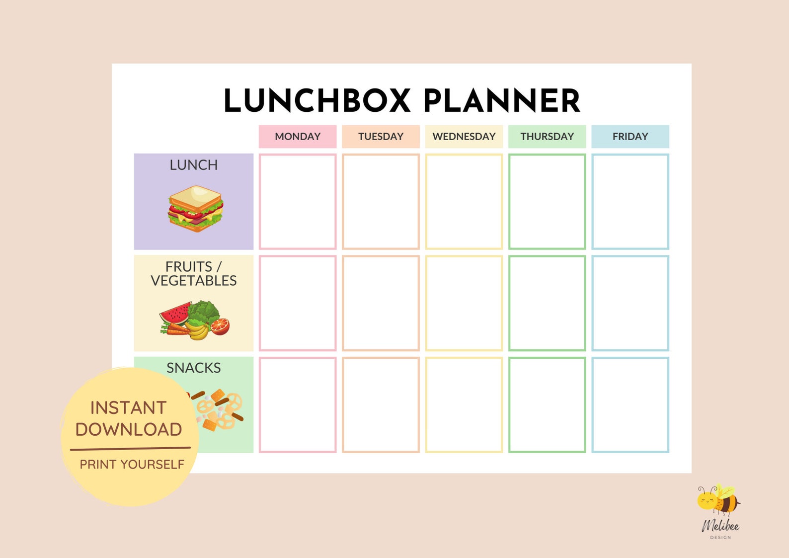 Printable Lunchbox Planner • School Lunch Box Planner • Packing Kids Lunch Box • Lunchbox Idea ...
