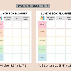Printable Kids School Lunchbox Weekly Planner • Packing Kids Lunchbox • Lunchbox Idea • Lunchbox ...