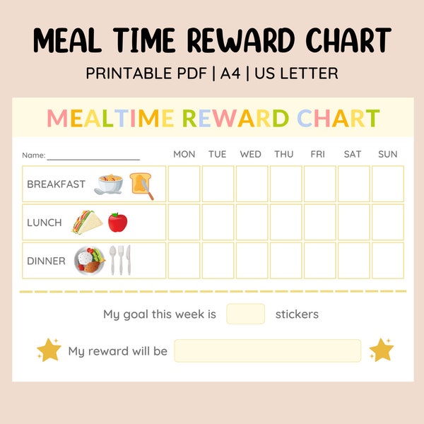 Printable Meal Time Reward Chart • Fussy Eaters • Picky Eaters • Sticker Chart • Kids Eating Habit • Meal time Chart • Incentive Chart