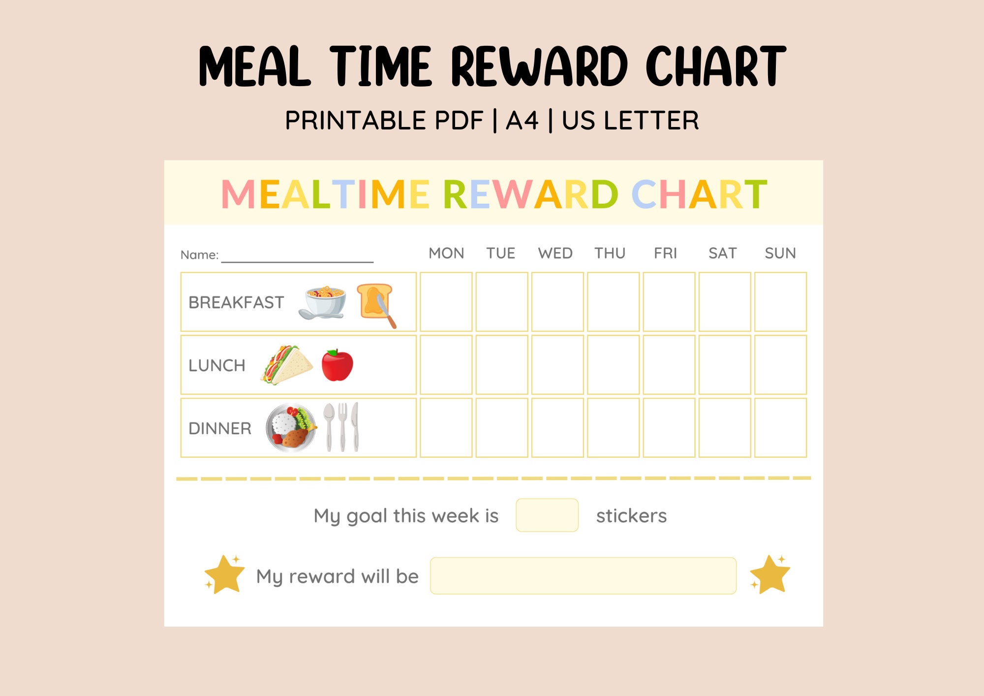 Printable Meal Time Reward Chart • Fussy Eaters • Picky Eaters