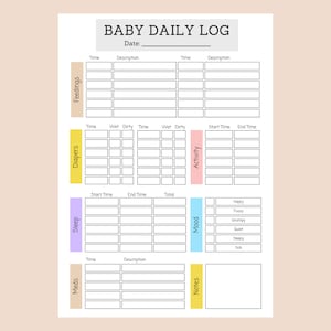 Printable Baby&#39;s Daily Log • Säuglingstagebuch • Newborn Tracker • Baby Care Log • PDF Vorlage