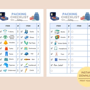 Printable Packing Checklist for Boys • Kids Packing List • Vacation ...