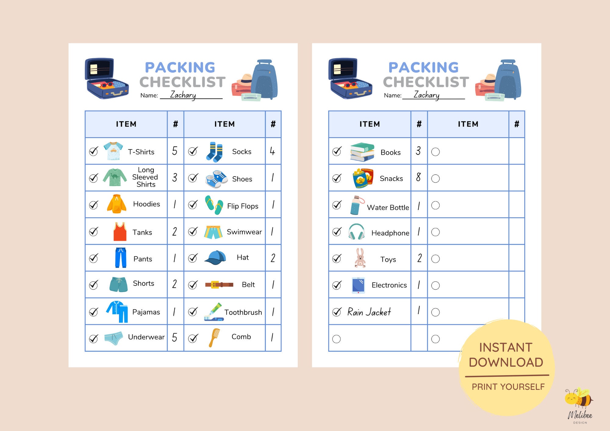 Printable Packing Checklist for Boys • Kids Packing List • Vacation ...