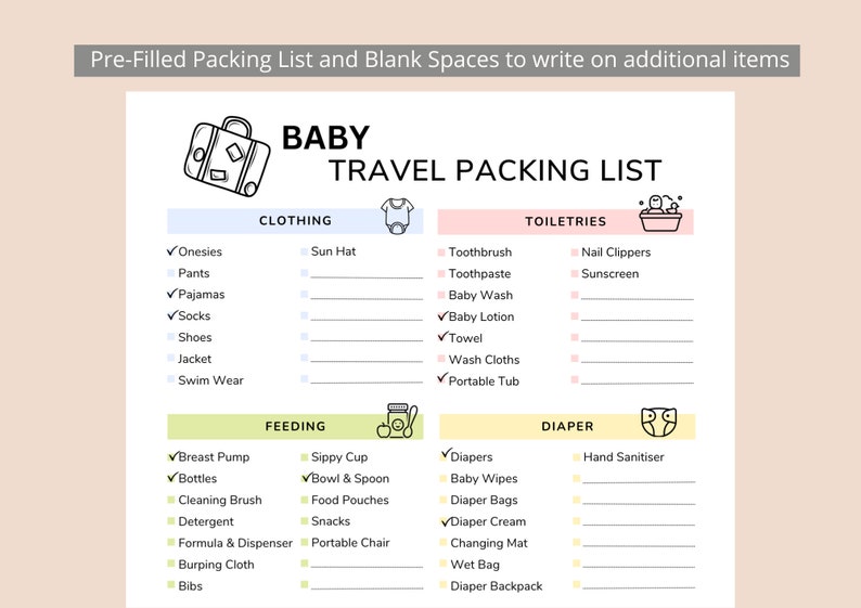 Printable Baby Travel Packing List Baby Packing Checklist Vacation