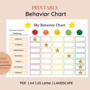 Printable Emotion Scale Behavior Chart Colourful Kids Etsy
