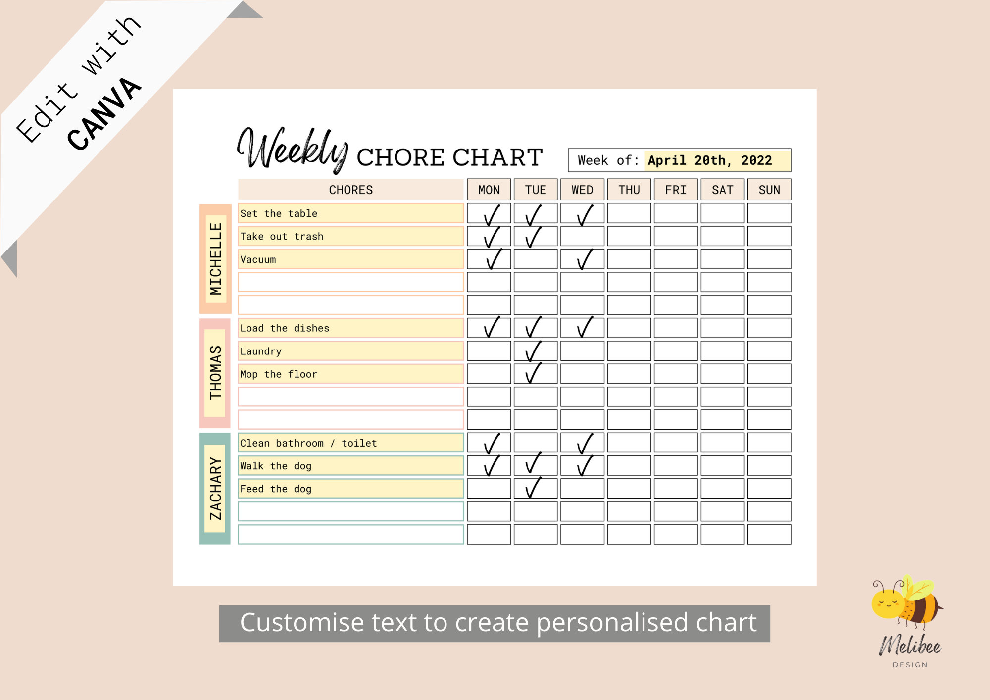 EDITABLE Multiple Kids Weekly Chore Chart • Printable Chore Chart ...