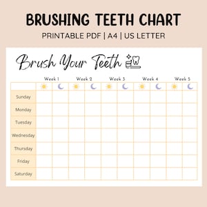 Printable Brushing Teeth Chart • Toddler Brushing  • Kids Routine • Monthly Brushing Checklist • Toothbrush Schedule • Print yourself