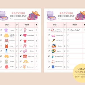Printable Packing Checklist for Girls • Kids Packing List • Vacation ...