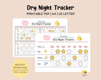 印刷可能な夜尿症チャート • 夜尿症トラッカー • トイレトレーニング • 一晩中おねしょをしない • 女の子用トイレチャート • 夜間トレーニング
