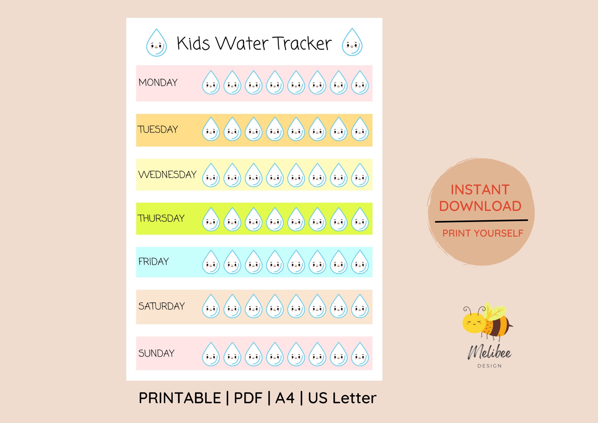 Printable Kids Water Tracker • Hydration Tracker • Healthy Lifestyle ...