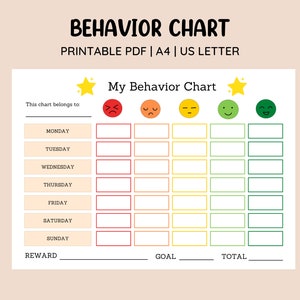 Gráfico de comportamiento de escala de emociones imprimible • Gráfico de puntos de recompensa • Gráfico de comportamiento de niños coloridos • Gráfico de pegatinas • Gestión del comportamiento