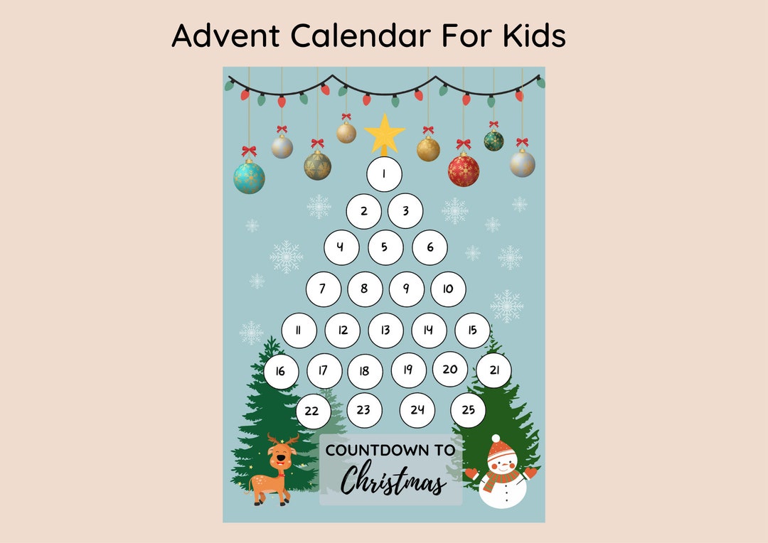 Printable Advent Calendar for Kids • Countdown to Christmas • Christmas