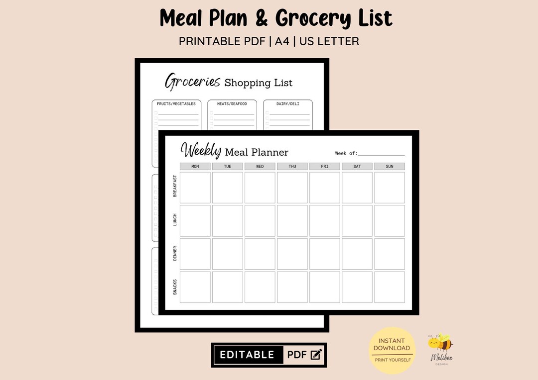 Weekly Meal Planner & Grocery List • Menu Planning • Meal Plan ...
