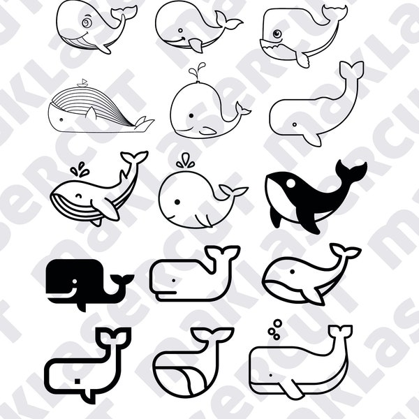 21 Whale Svg, Png, Jpg, Dxf, Ai Whale Cut File, Cute Baby Whale, Sea Animal Whale, Whale Design, Whale Vector, Silhouette, Cricut, laser cut