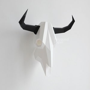 Bull Skull: Digital Files for Papercraft. Printable PDF Template, DXF Drawings for Silhouette. 3d Origami Low Poly Model DIY.