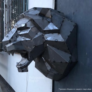 Roaring Lion Head in DXF Format for Assembly from Sheet Metal. Template for Geometric Polygonal Metal Interior Wall Decor. 3d constructor image 5