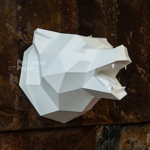 Cabeza de oso: archivos digitales para manualidades de papel. Plantilla PDF imprimible, dibujos DXF para Silhouette. Modelo de origami 3D de baja poli para hacer uno mismo.