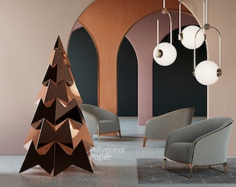 Christmas Tree in DXF Format for Assembly from Sheet Metal. Template for Geometric Polygonal Metal Interior Decor. 3d constructor Fir