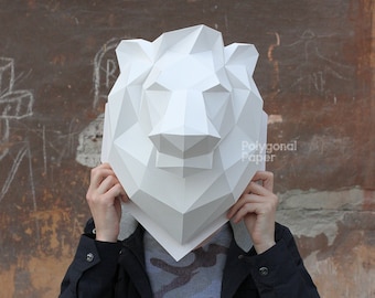 Lion Head: DIY Papercraft Wall Sculpture. Printable PDF Template, Drawings for Cutting Machine