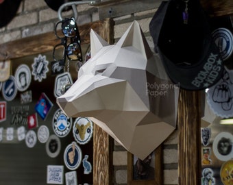 Tête de loup : Fichiers numériques pour Papercraft. Modèle PDF imprimable, dessins DXF pour Silhouette. Modèle 3d Origami Low Poly DIY.