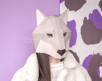 Wolf Mask: Digital Files for Papercraft. Printable PDF Template, DXF Drawings for Silhouette. 3d Origami Low Poly Model DIY.
