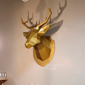 Deer Head in DXF and PDF Format for Assembly from Sheet Metal. Template for Geometric Polygonal Trophy Head of Stag. 3d constructor