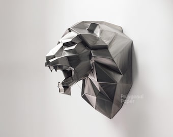 Roaring Lion Head: DIY Wall Sculpture. Digital Files for Assembling from Sheet Metal.