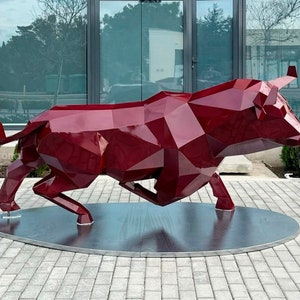 Running Bull in DXF Format for Assembly from Sheet Metal. Template for Geometric Polygonal Metal Park Sculpture of an Ox. 3d constructor